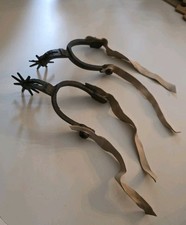 Vtg Hand-forged Iron spurs Mexican/Vaquero Style w/Leather Strap 6 Star Free Shp picture