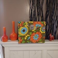 Vintage 70s Metal Mod Daisy Flower Power Portable File Box /Record Case picture