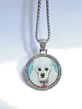hand painted Poodle  pendant silver tone bling beads 22