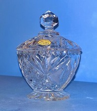 Hand Cut Crystal Made in Italy Covered Bowl 1940’s picture