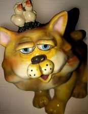 Vintage douglas ceramic cat bird coin piggy bank  CUTE 7” Tall picture