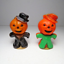 2 Vintage Gurley Halloween Candles Jack O Lantern Pumpkin Head Man picture