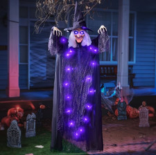 Bruja Animatrónica Halloween 6 Pies con Ojos Luminosos y Sonido para Exterior picture