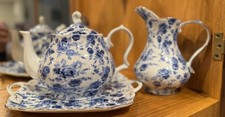 Vintage Blue Rose Pattern London Pottery China 3 Piece Teapot Set picture