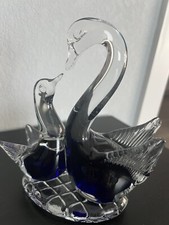 Vintage Cobalt Blue Kissing Swans Art Glass Figurine Decor Paperweight EUC picture