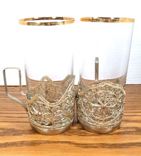 Vintage Soviet Filigree Podstakannik Tea Glass Holder Set 2  USSR picture