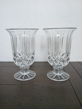Pair Vintage DePlomb USA 24% Lead Crystal Hurricane Candle Holders/Bud Vases picture