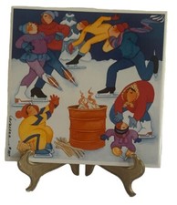 VTG Barbara LaVallee Alaska Tile Trivet “winter Fun”  1996 Iceskating Ceramic 6” picture