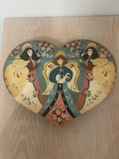 Vintage 1989 Hand-Painted Heart-Shaped Wooden Jewelry Box picture