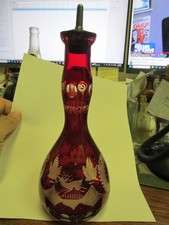 Vintage Ruby Flash Wheel Cut & Etched Barber Bottle w/ original stopper NICE picture