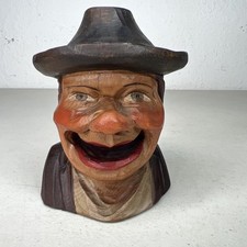 Rare Antique Italian Hand Carved Painted Wood Man Laughing Hat ITALY picture