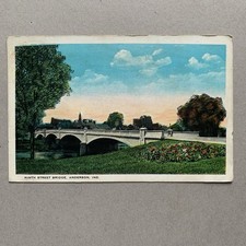 Ninth Street Bridge Anderson Indiana IN Landscape River Posted 1932 Postcard picture