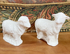 2 Vtg Replacement Artisan Made Ceramic Sheep Lamb Christmas Nativity Figures H picture