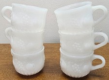Vintage Jeannette Della Robbia Milk Glass Punch Cups Set of 6 White Fruit Grape picture