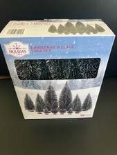Holiday Time Christmas Village Snow Frosted Trees -Set 16 Pieces - NEW picture