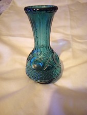 Vintage L.E. Smith Glass Company Blue or Teal  Textured Diamond Pattern Bud Vase picture