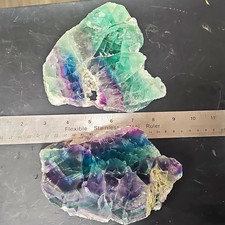Wholesale Lot 2 Rainbow Fluorite Slabs 2.7 lb Natural Crystal Purple Green blue picture