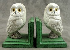 Pair WISE SNOWY OWL Cast Iron BOOKENDS Heavy Vintage Syle NEW picture