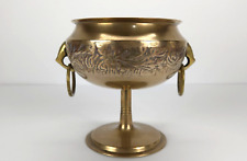 Vintage Brass Tapered  Pedestal Footed Bowl Handles Floral Vine Engraved Korea picture