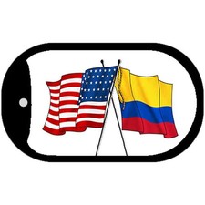 Colombia USA Crossed Flags Novelty Metal Dog Tag Necklace 2