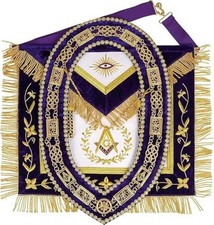 MASONIC GRAND LODGE MASTER MASON 100% LAMBSKIN APRON WITH CHAIN COLLAR HAND MADE picture
