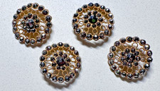 4 MATCHING ANTIQUE ROUND GOLD TONE & POLISHED METAL FILAGREE SHANK BUTTONS D646 picture