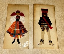 Vintage Polish folk costume art cards (or fabric-collage greeting cards) picture