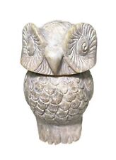 3.5” Carved Stone Owl Trinket Box Stash 2 Piece Figurine Big Eyes Hoot picture
