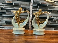 Vintage Art Deco Gold Lusterware Nude Scarf Dancer Figurine PAIR picture