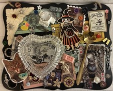 Vtg French Crystal Heart Trinket Box Jewelry Charms Junk Drawer Goth Art Lot picture