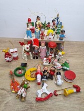 Lot of Over 30 Vtg Wood Painted Christmas Tree Ornaments Instruments  Santa Deer picture
