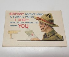 VTG Antique WWI Germany Doesnt Mind Propaganda US GI Postcard Posted 1918 picture