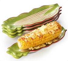 Corn on the Cob Dishes Set of 4, 10 Inch Large Ceramic Corn Cob Holders Plates, picture