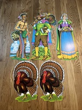 Vintage Beistle Thanksgiving Die Cut Set Of 5 Pilgrim Indian Turkeys Fall picture