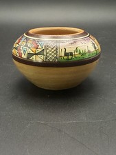 Vintage Cusco Peru Hand Painted Pottery Bowl Andean Llama Folk Art 3” picture