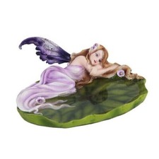PT Pacific Trading Purple Fairy Resting on Lily Pad Jewelry or Trinket Dish picture