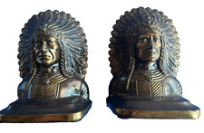 American Indian Chief Head Dress Bronze Bookends by Cole Mfg Co Lindsay Ontario picture