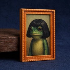 Framed Frog Portrait Wall Art Vintage Style Green Frog Painting Decor picture
