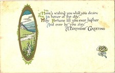 Birthday Greeting Art Nouveau Landscape Divided Back Postcard c. 1910 Unused picture