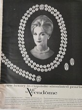 1962 Vendome Simulated Pearls Necklace Bracelet Earrings vintage jewelry ad picture