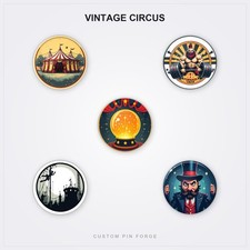 Vintage Circus Pin Button Set 5-Pack Carnival Ringmaster Big Top Fortune Teller picture