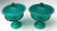 2 Unusual Teal/Turquoise Flashed Tiffin Glass Covered Compotes picture