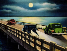 Gandy Bridge Tampa Bay St Petersburg Florida Linen Postcard Moonlight Tichnor picture