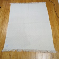 Vintage Faribo Faribault Woolen Mill Throw Blanket 59x45 All Wool Fringe Natural picture
