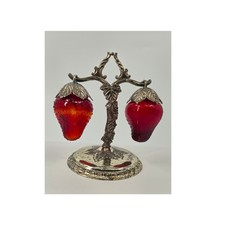 Vintage Red Glass Hanging Strawberry Salt and Pepper Shakers picture