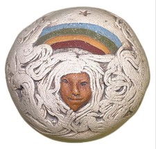 Jude Holdsworth Rainbow Face Trinket Box Studio Pottery Stoneware Vintage picture