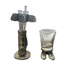 Great Shot Glass Golf Theme + Pewter Golf Bag & 19th Hole Acrylic Stir Stick Set picture