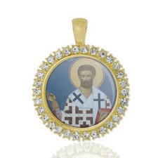 St Clement Of Metz Christian Round Medal Gold Tone Pendant with Rhinestones picture