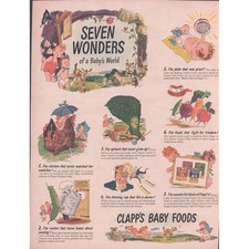 Vintage Clapp's Baby Foods Print Ad Seven Wonders Baby's World 1940s Nursery Art picture