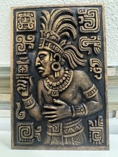 Vintage Style Aztec Mayan Warrior Face 6” X 9” Wall Plaque Relief Sculpture Home picture